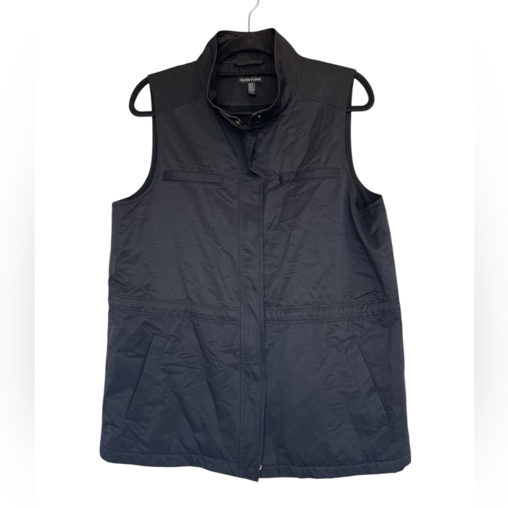 EILEEN FISHER Black Fleece Vest Size Medium